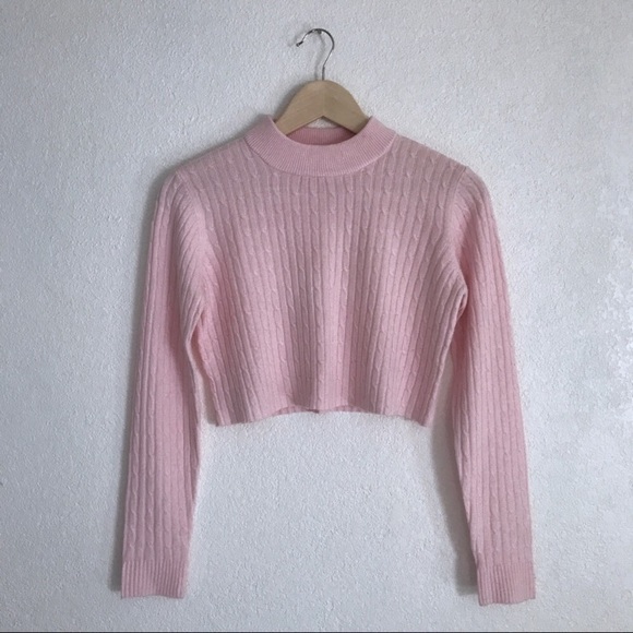 Vintage Sweaters - Pink knit cropped mock neck sweater